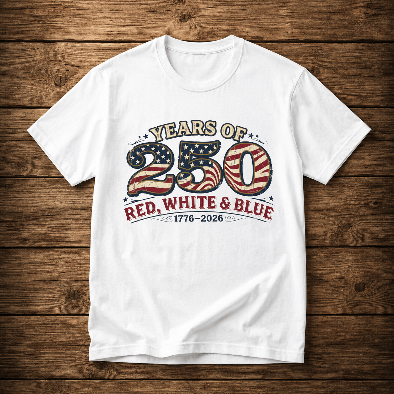 Red, White, & Blue 250 Years of Freedom Patriotic T-Shirt - PatriotDepot.com