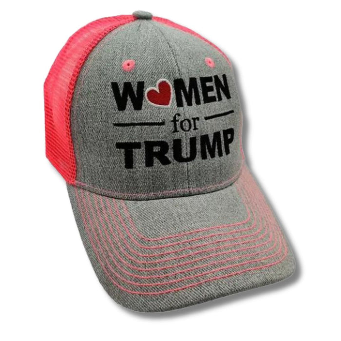 Women for Trump Soft Mesh Trucker Hat (Pink-Grey)