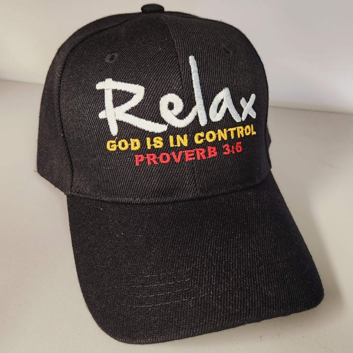 Relax God is in Control Embroidered Hat (Black)