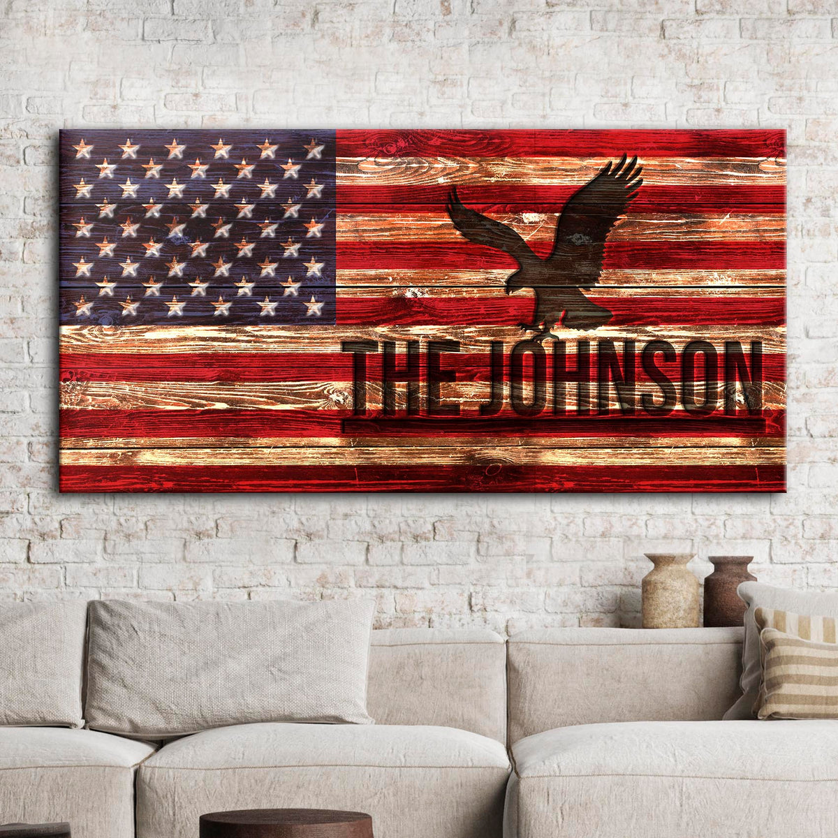 Rustic American Flag Family Name Sign - PatriotDepot.com