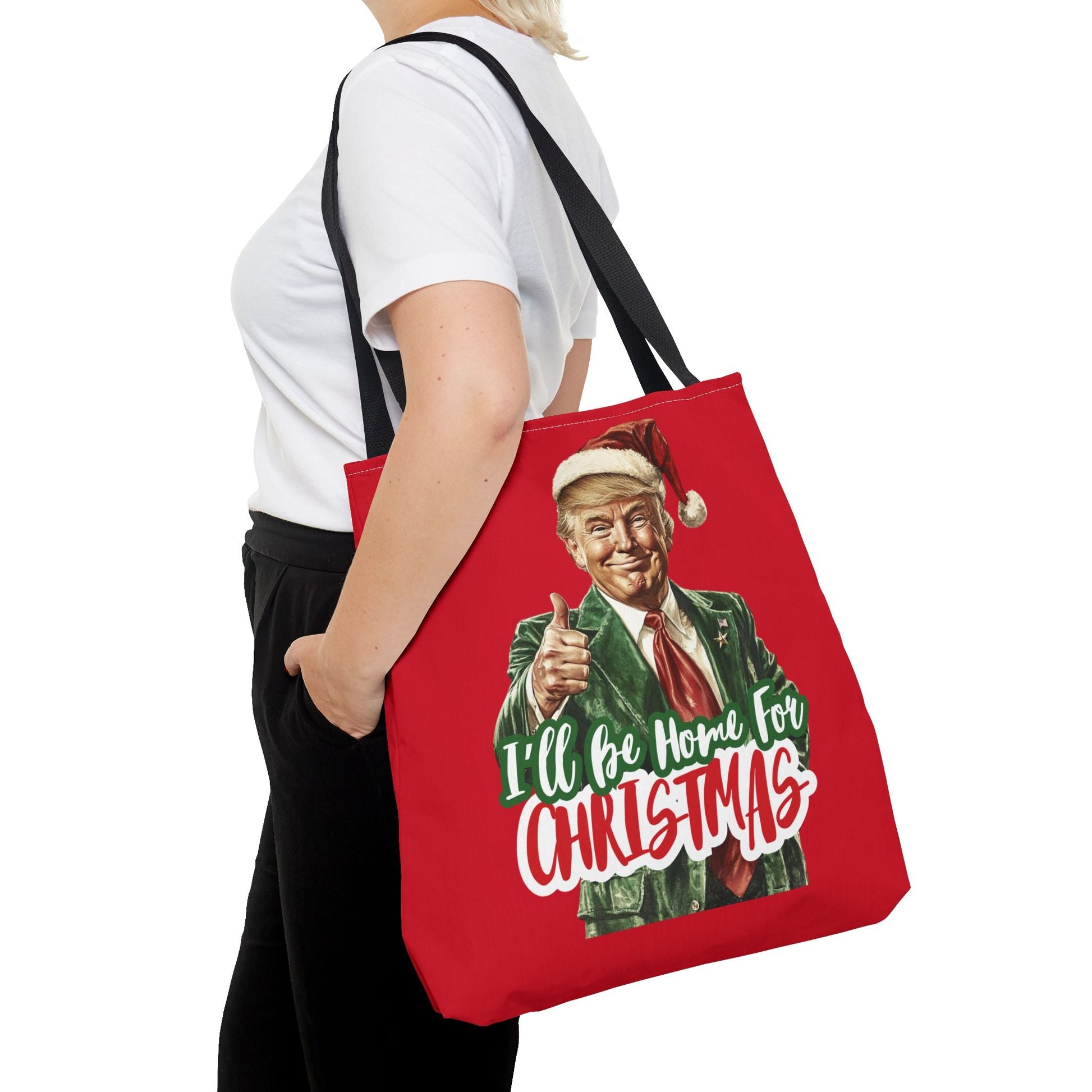 Santa Trump "I'll Be Home for Christmas" Tote Bag (3 Sizes) - PatriotDepot.com