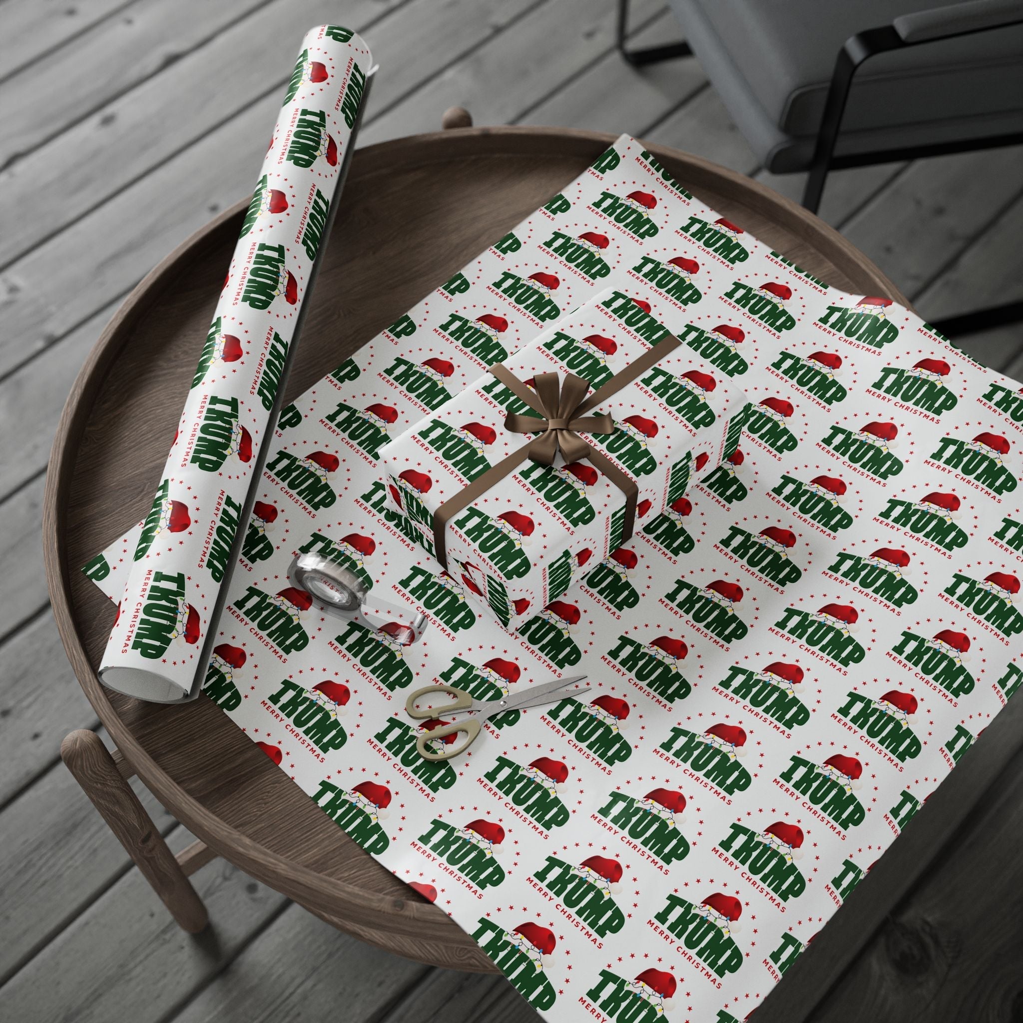 Santa Trump 'Merry Christmas' Custom Wrapping Paper Roll - PatriotDepot.com
