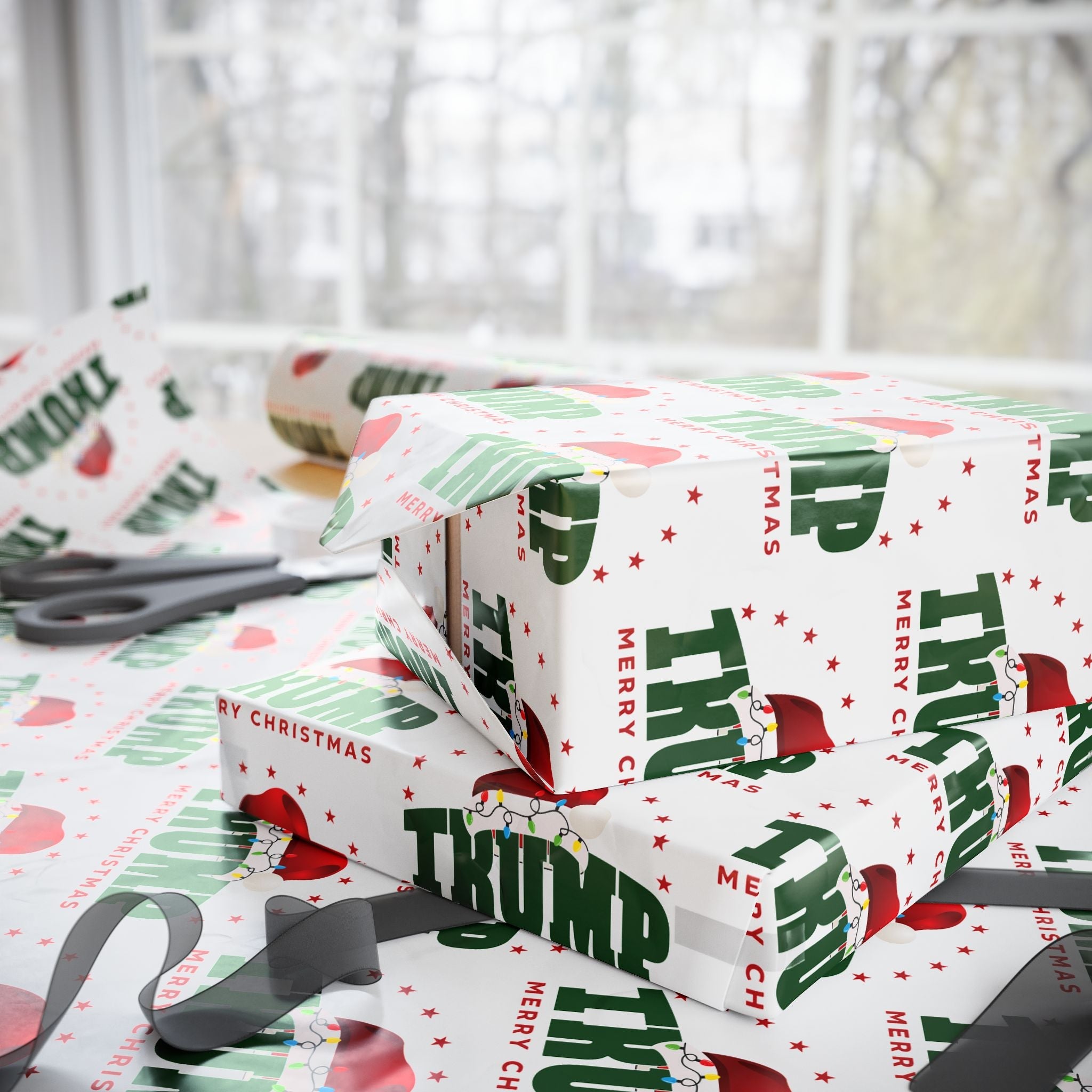 Santa Trump 'Merry Christmas' Custom Wrapping Paper Roll - PatriotDepot.com