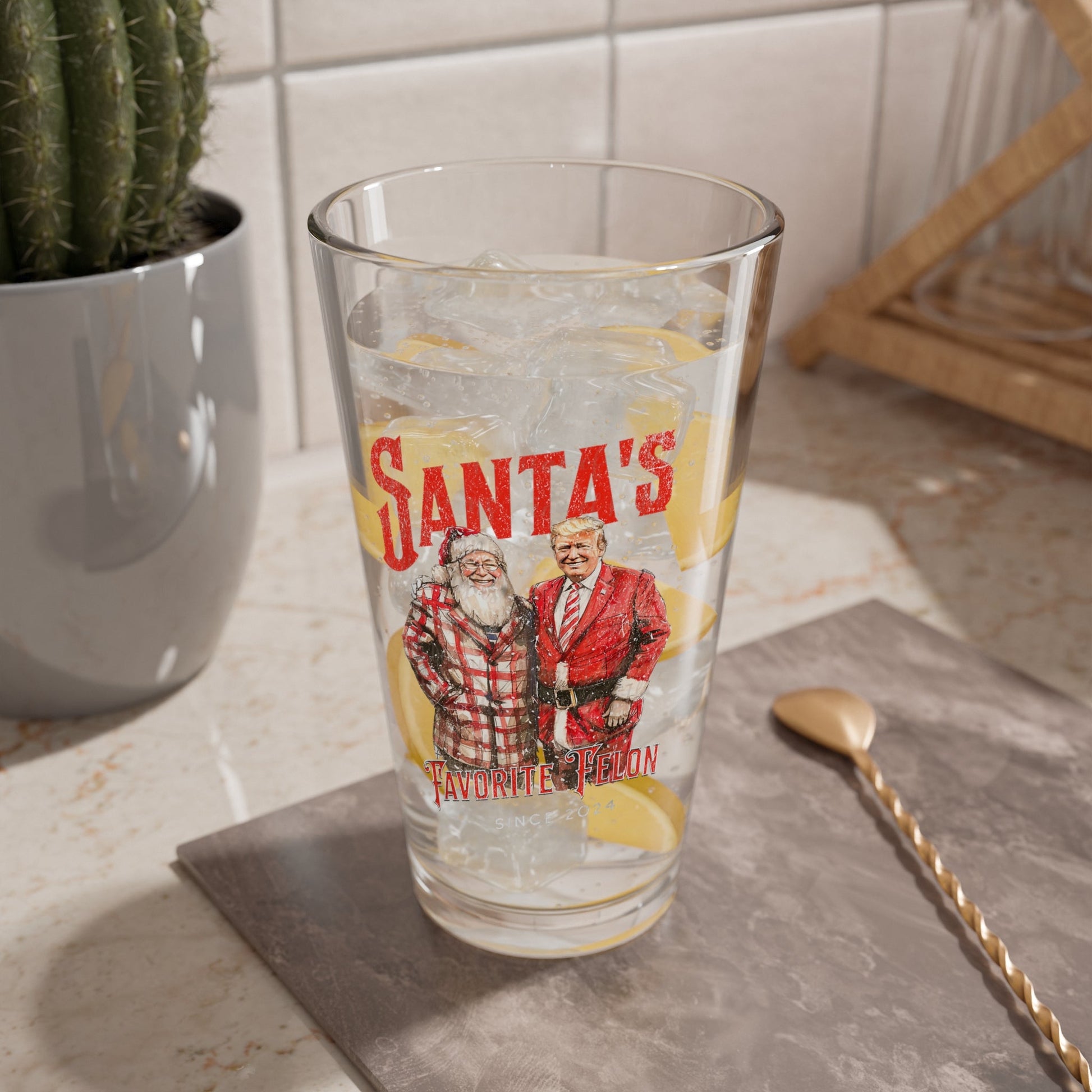Santa's Favorite Felon Since 2024 Glass (16oz) - PatriotDepot.com