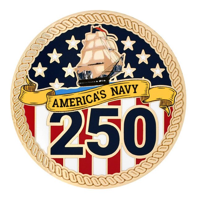 Sea Power Forged: U.S. Navy 250th Anniversary Commemorative Lapel Pin (1775–2025) - PatriotDepot.com