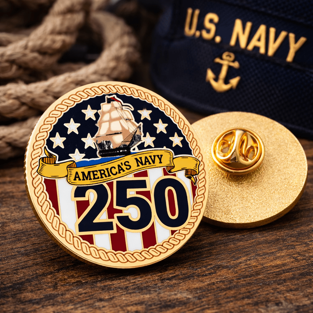 Sea Power Forged: U.S. Navy 250th Anniversary Commemorative Lapel Pin (1775–2025) - PatriotDepot.com