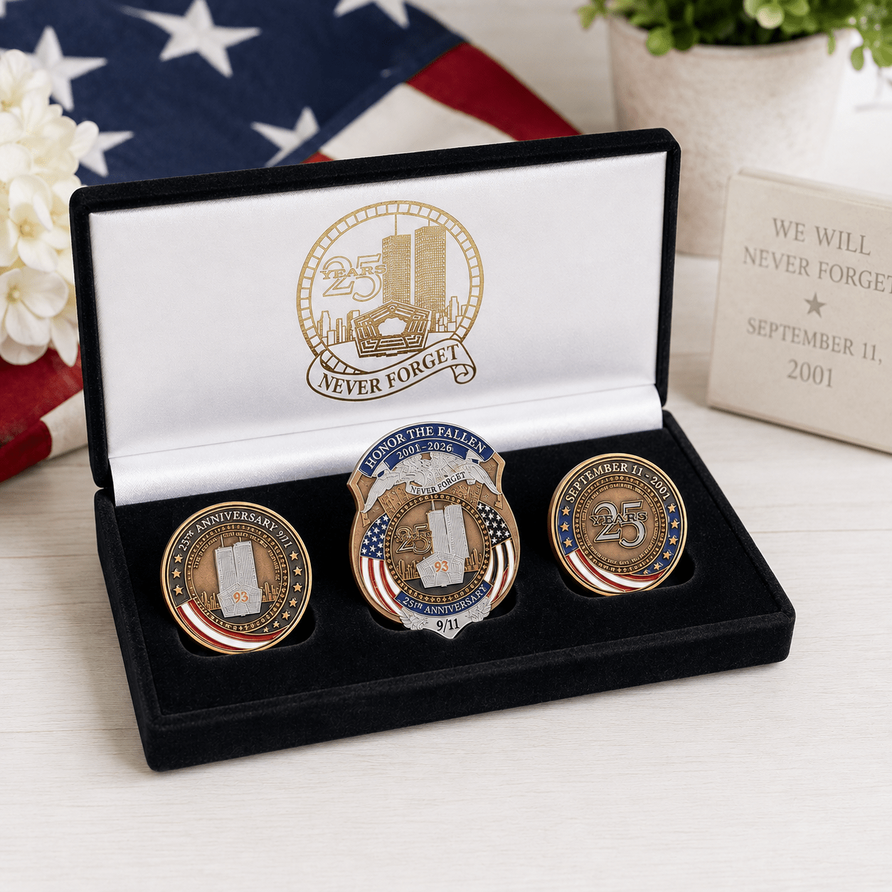 September 11 25th Anniversary Honor the Fallen Commemorative Badge & Challenge Coin Collection | 2001–2026 - PatriotDepot.com