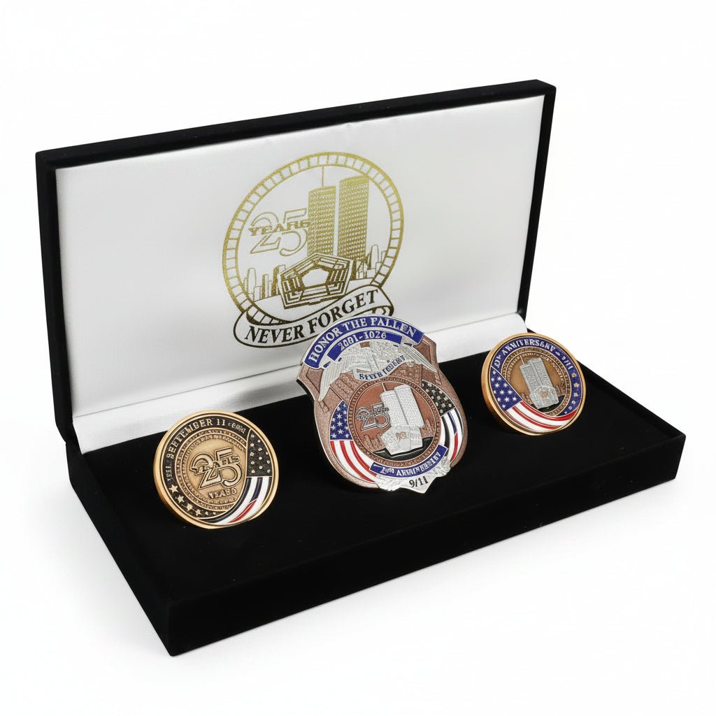 September 11 25th Anniversary Honor the Fallen Commemorative Badge & Challenge Coin Collection | 2001–2026 - PatriotDepot.com
