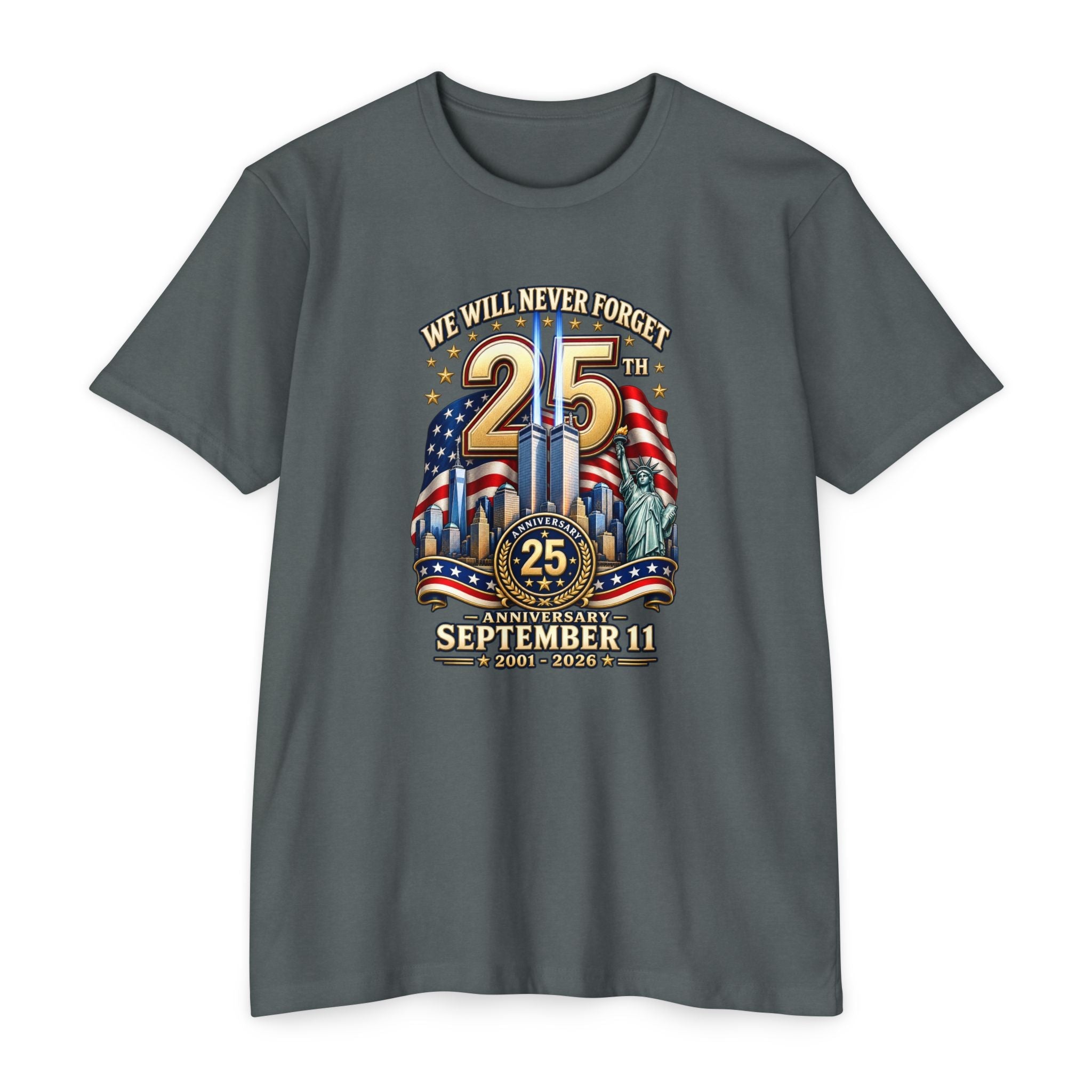 September 11 25th Anniversary Memorial T-Shirt | Twin Towers Edition - PatriotDepot.com