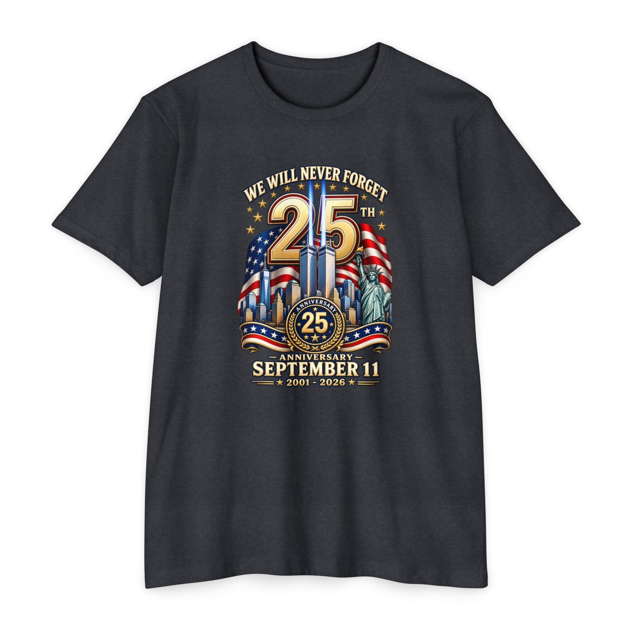 September 11 25th Anniversary Memorial T-Shirt | Twin Towers Edition - PatriotDepot.com