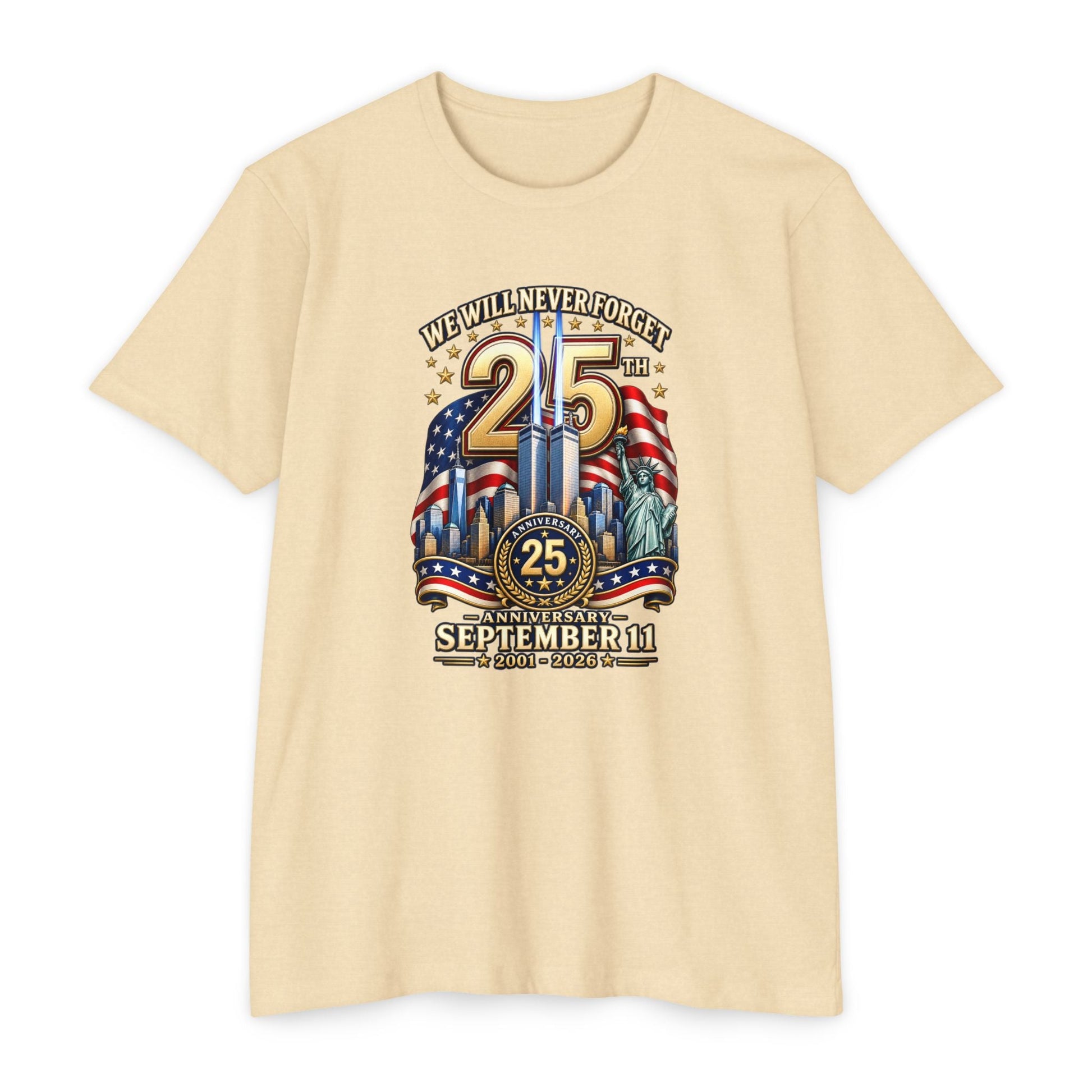 September 11 25th Anniversary Memorial T-Shirt | Twin Towers Edition - PatriotDepot.com