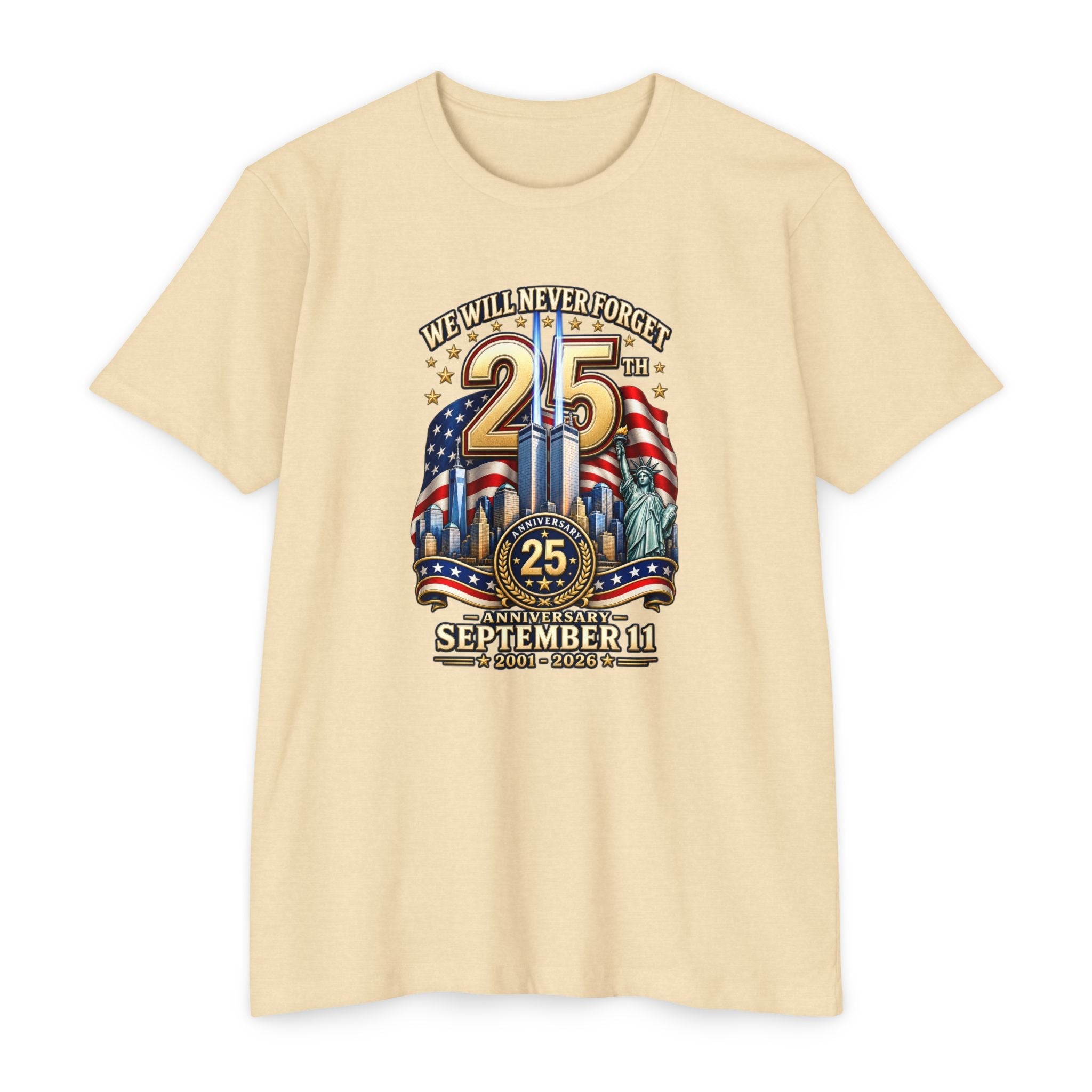 September 11 25th Anniversary Memorial T-Shirt | Twin Towers Edition - PatriotDepot.com