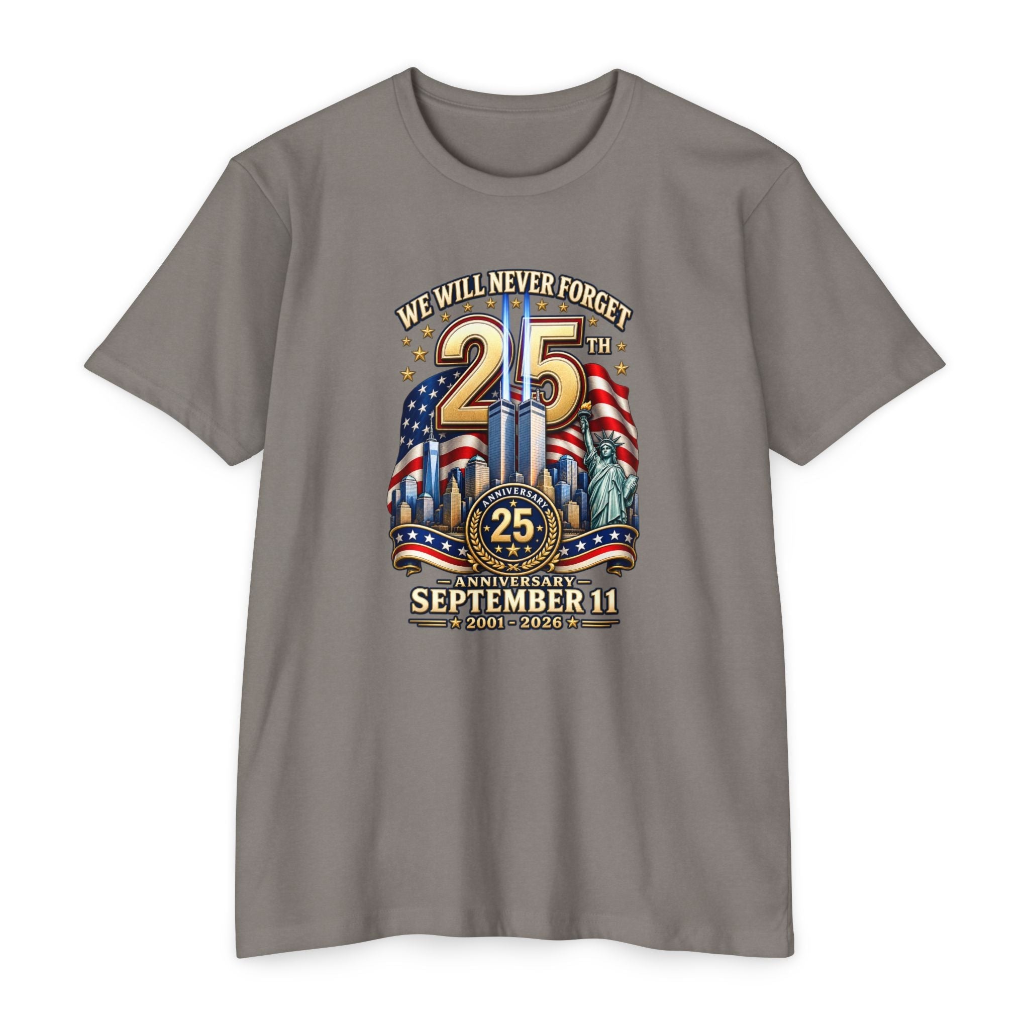 September 11 25th Anniversary Memorial T-Shirt | Twin Towers Edition - PatriotDepot.com
