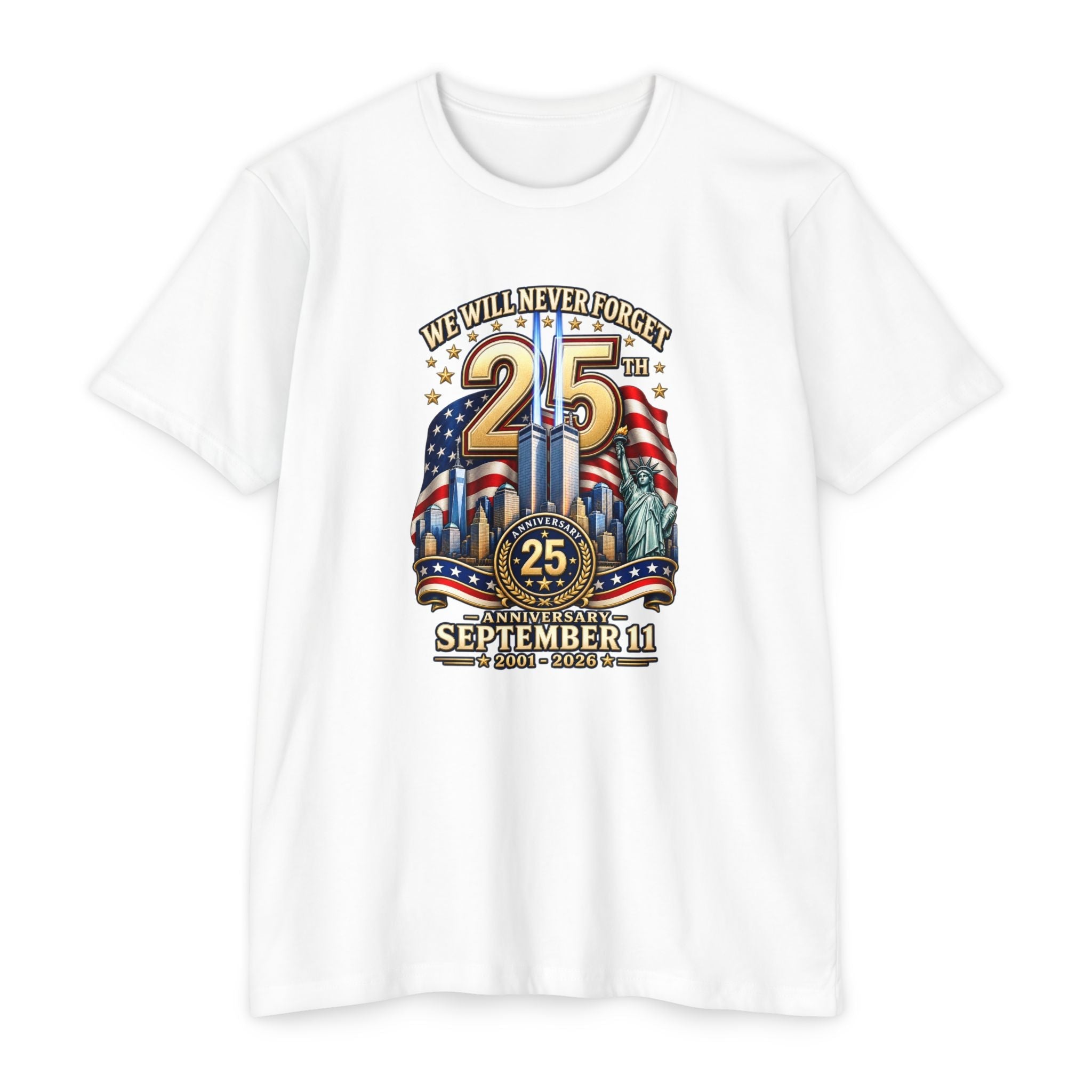 September 11 25th Anniversary Memorial T-Shirt | Twin Towers Edition - PatriotDepot.com