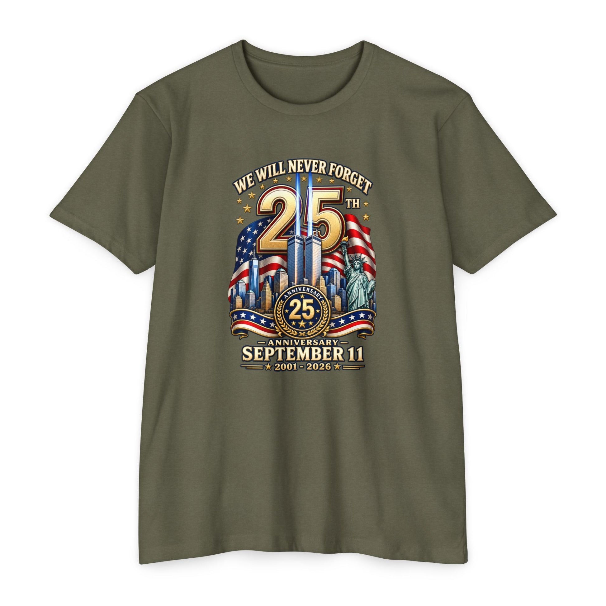 September 11 25th Anniversary Memorial T-Shirt | Twin Towers Edition - PatriotDepot.com