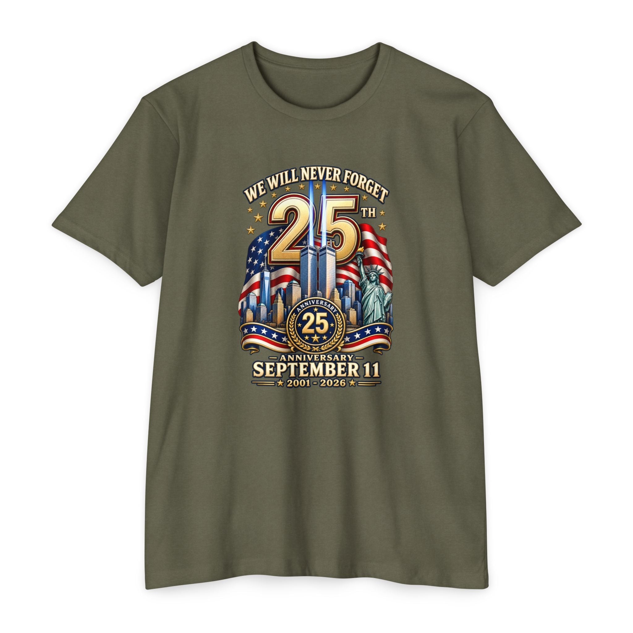 September 11 25th Anniversary Memorial T-Shirt | Twin Towers Edition - PatriotDepot.com