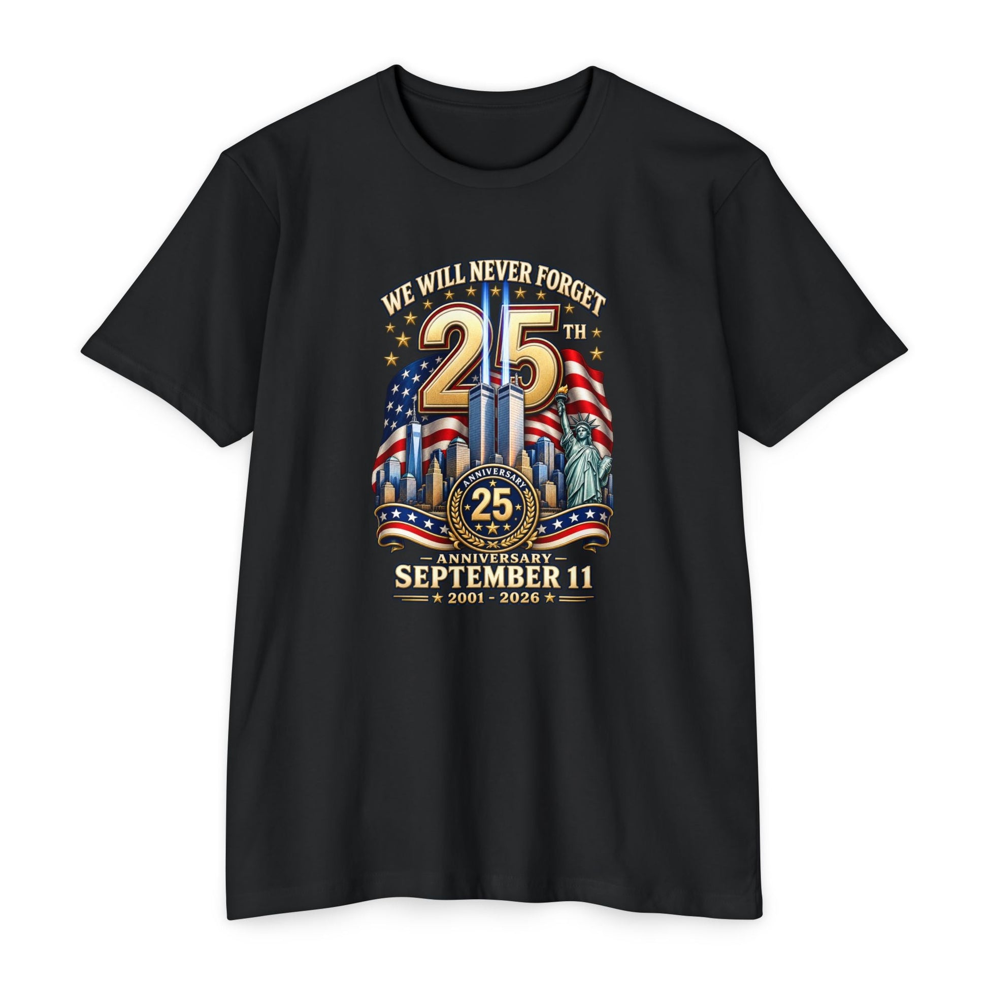 September 11 25th Anniversary Memorial T-Shirt | Twin Towers Edition - PatriotDepot.com