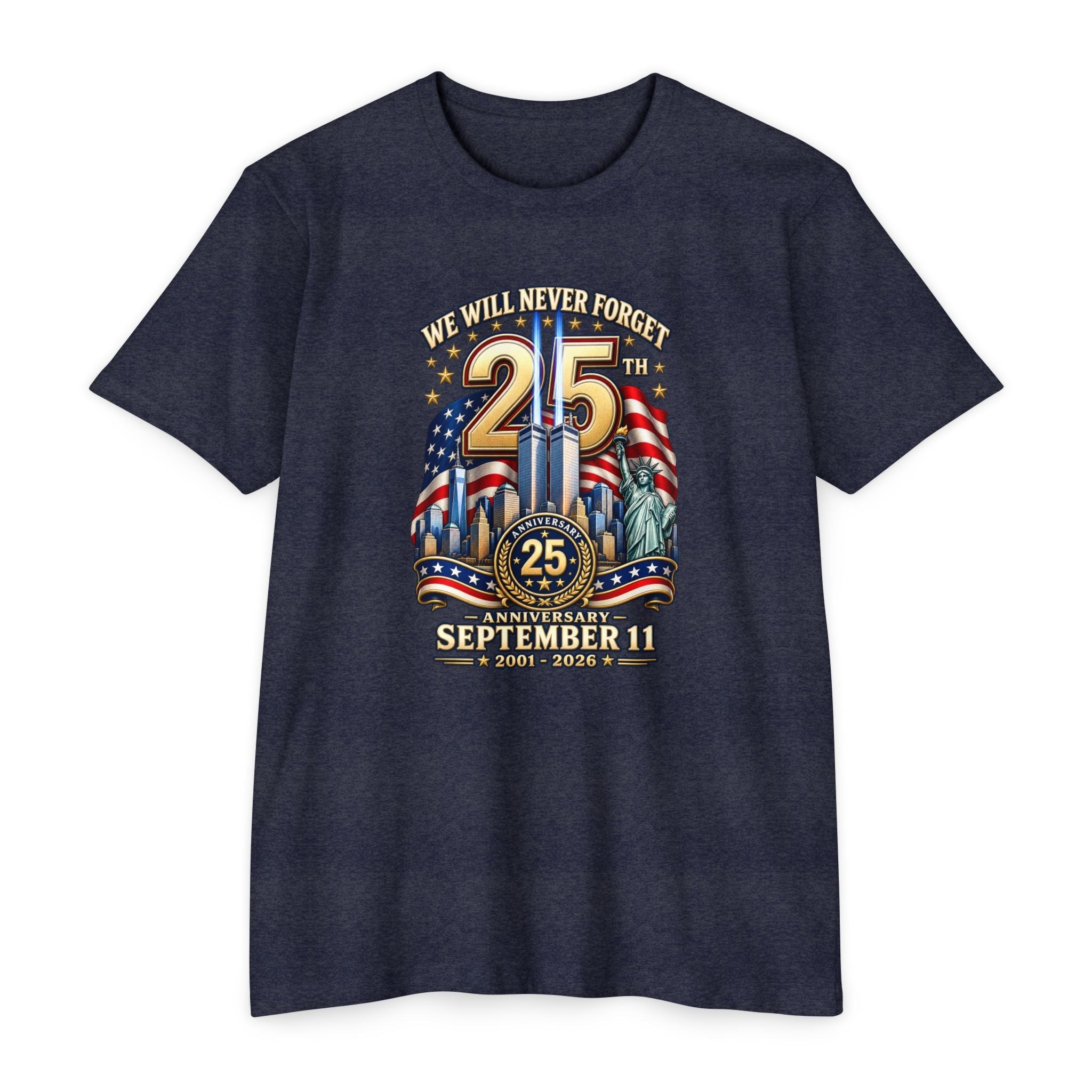 September 11 25th Anniversary Memorial T-Shirt | Twin Towers Edition - PatriotDepot.com
