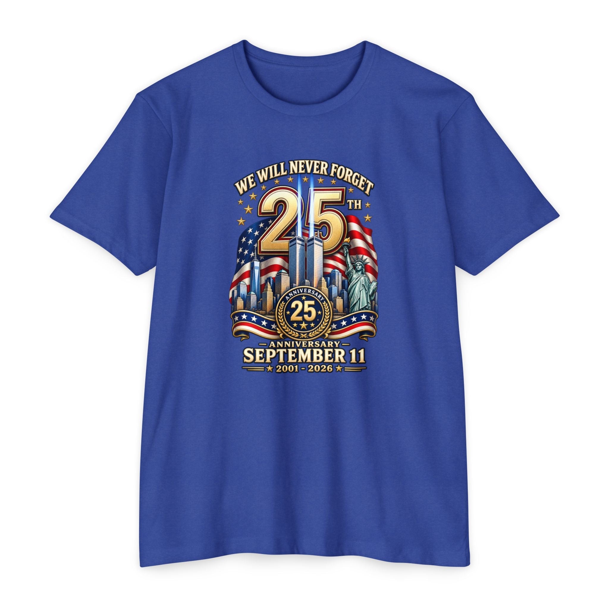 September 11 25th Anniversary Memorial T-Shirt | Twin Towers Edition - PatriotDepot.com