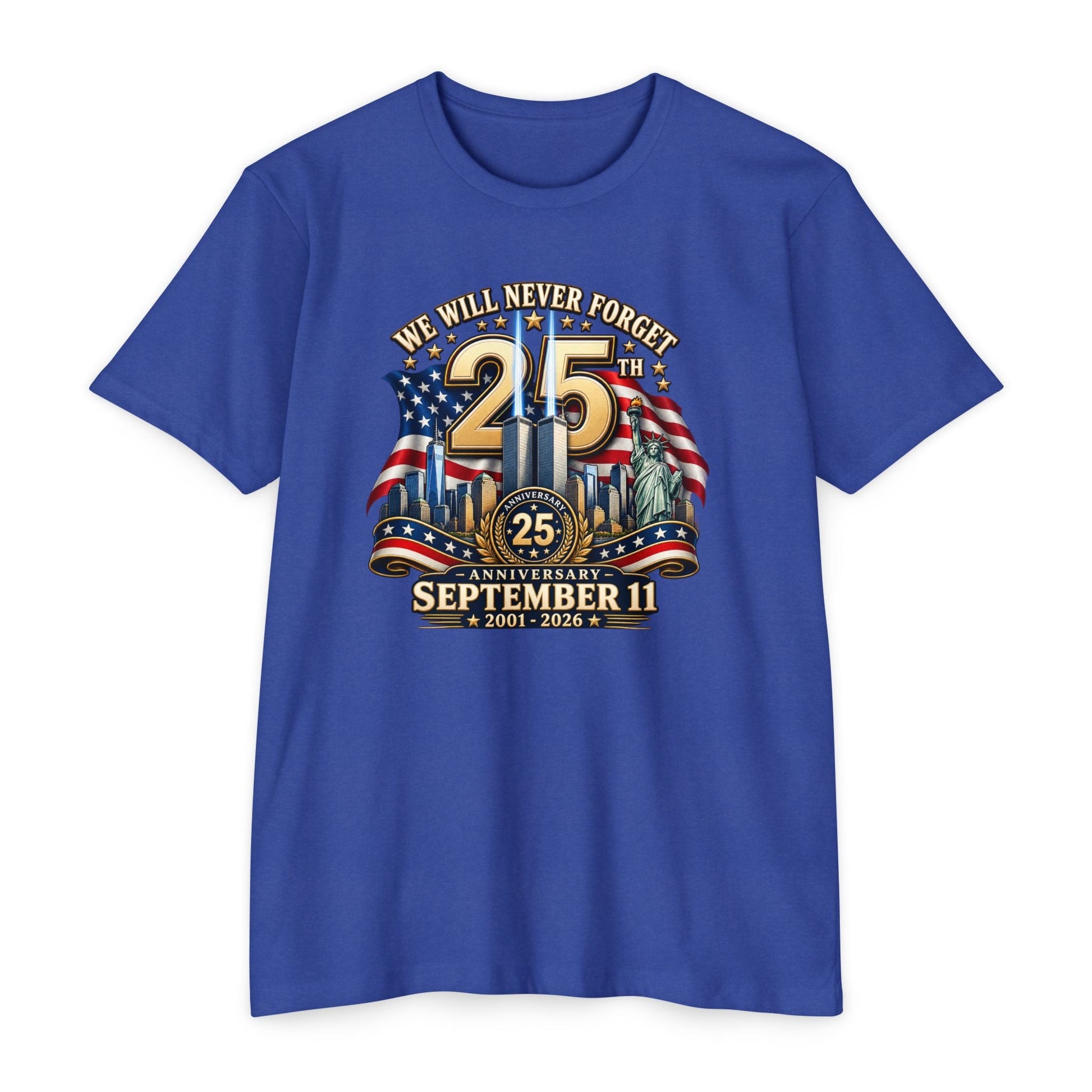 September 11 25th Anniversary T-Shirt – "We Will Never Forget" Memorial - PatriotDepot.com