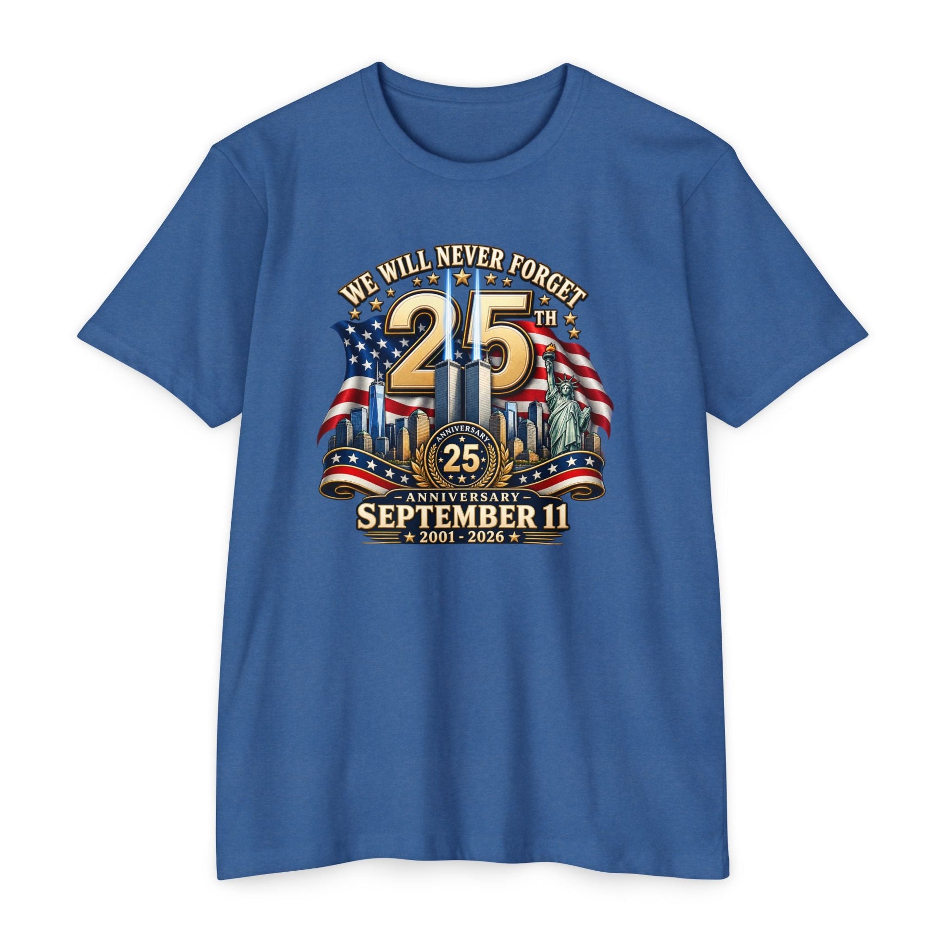 September 11 25th Anniversary T-Shirt – "We Will Never Forget" Memorial - PatriotDepot.com
