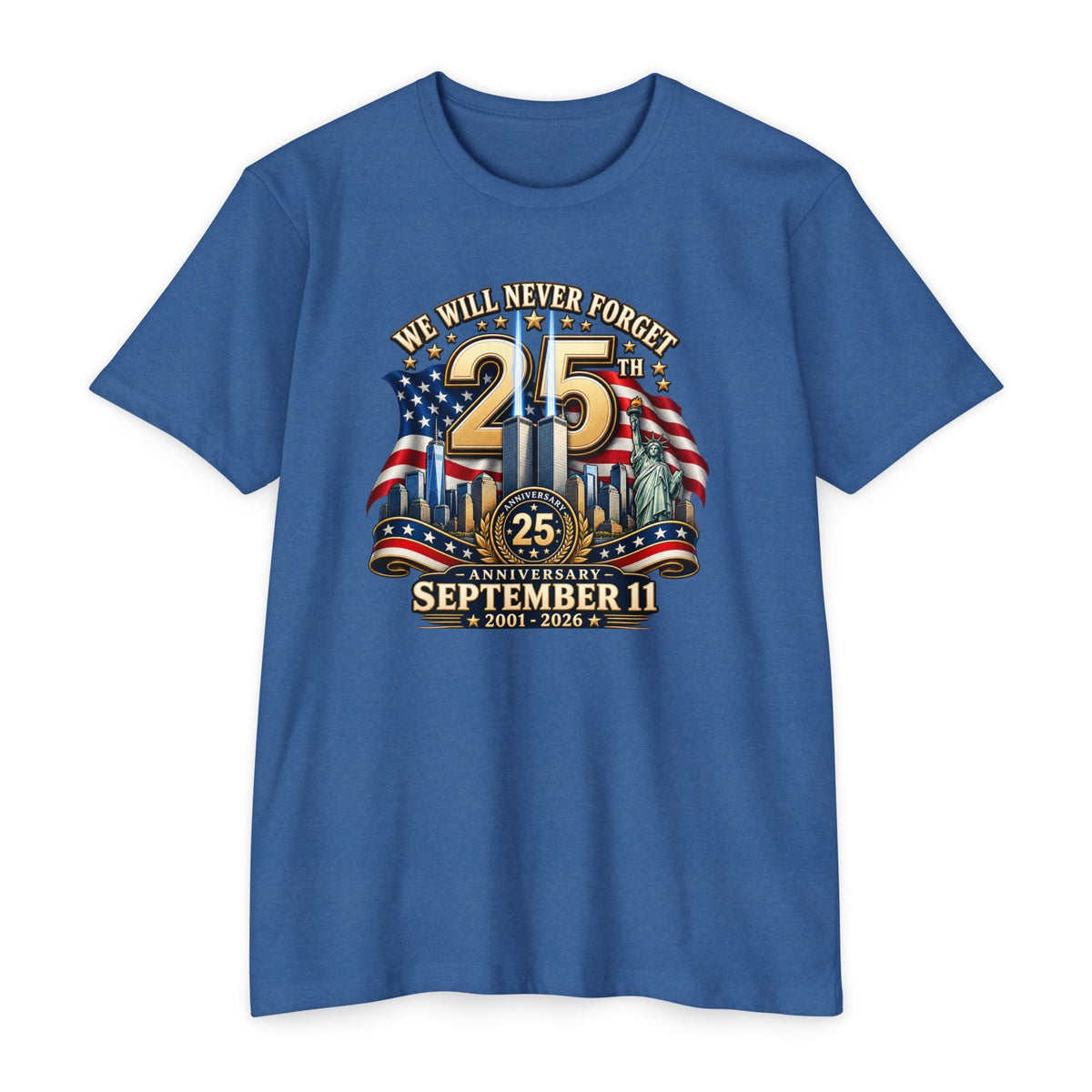 September 11 25th Anniversary T-Shirt – "We Will Never Forget" Memorial - PatriotDepot.com