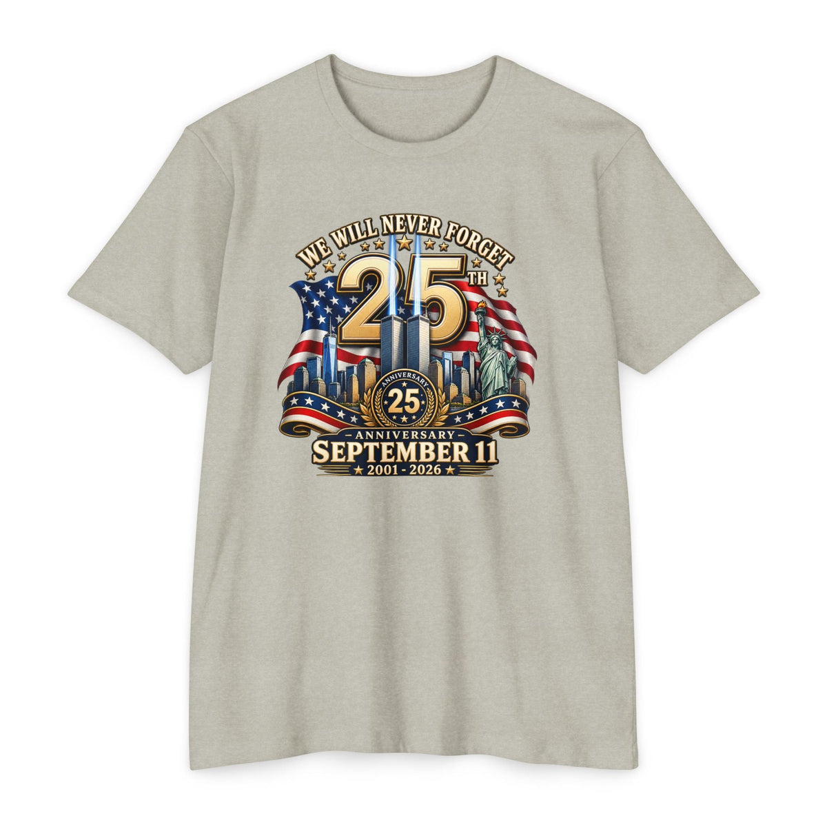 September 11 25th Anniversary T-Shirt – "We Will Never Forget" Memorial - PatriotDepot.com