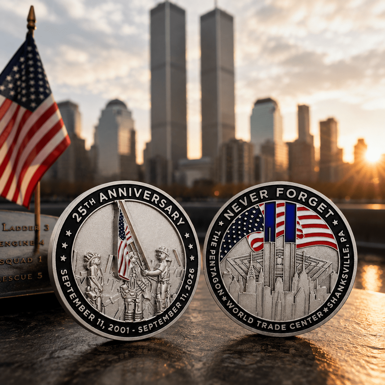 September 11 Never Forget 25th Anniversary Challenge Coin | Courage & Remembrance Edition | 2001–2026 - PatriotDepot.com