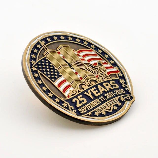 September 11 Twin Towers 25 Years of Remembrance Lapel Pin | Never Forget 2001–2026 - PatriotDepot.com