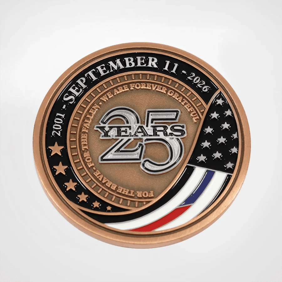 September 11th 25th Anniversary Memorial Challenge Coin | 2001–2026 Never Forget Collectible - PatriotDepot.com