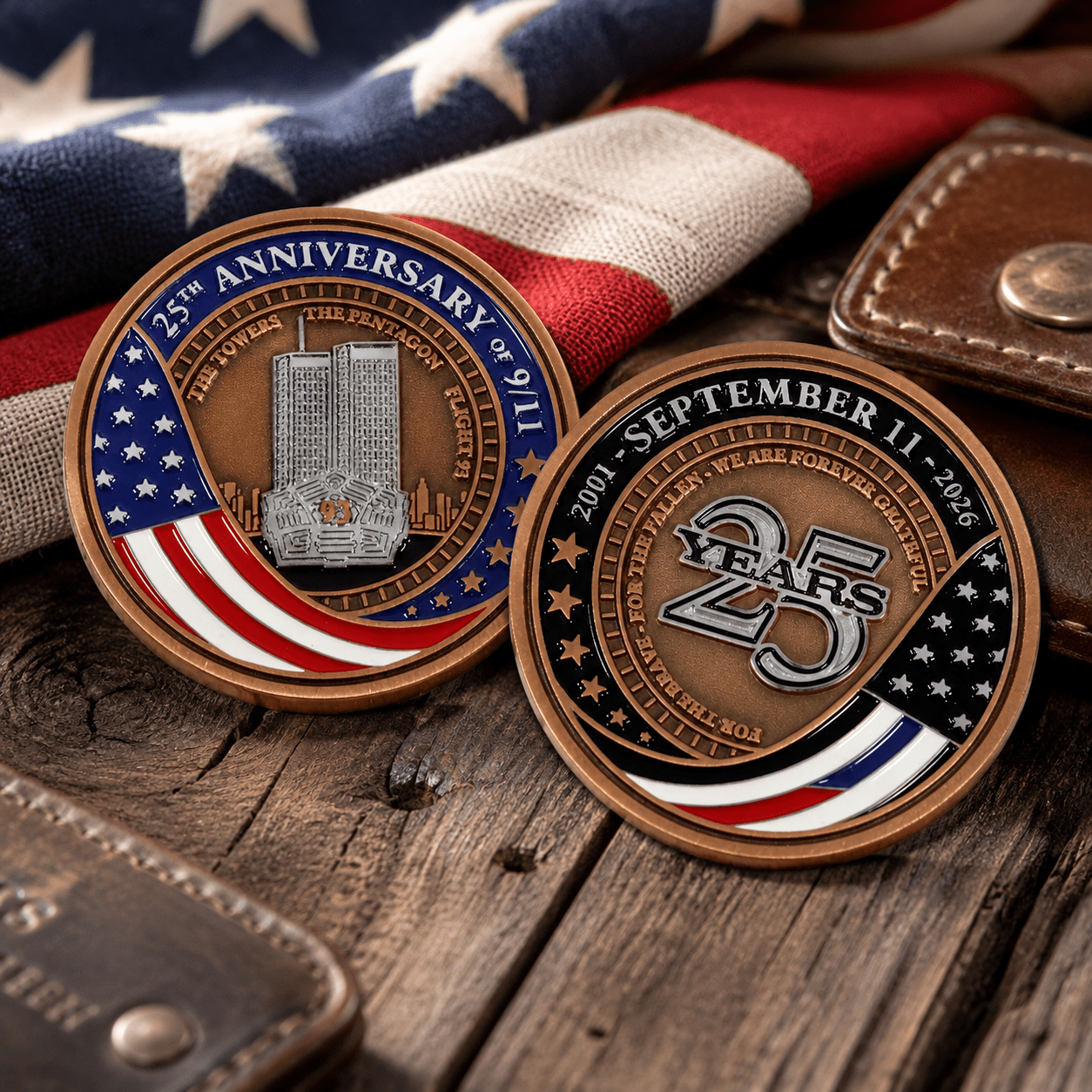 September 11th 25th Anniversary Memorial Challenge Coin | 2001–2026 Never Forget Collectible - PatriotDepot.com