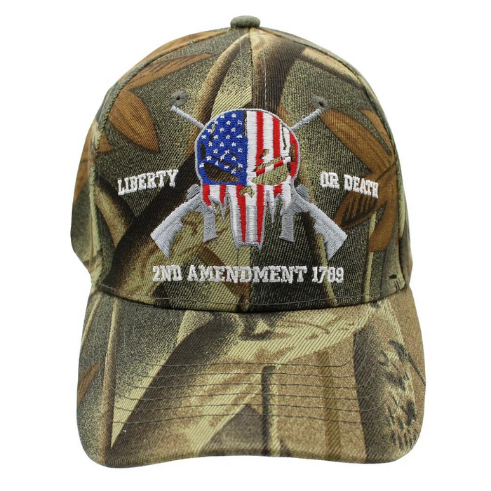 Liberty or Death Patriotic Punisher Custom Embroidered Hat (Hunter Camo)