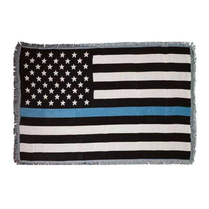 Thin Blue Line Flag Hand Woven Cotton Throw Blanket (4'x6')