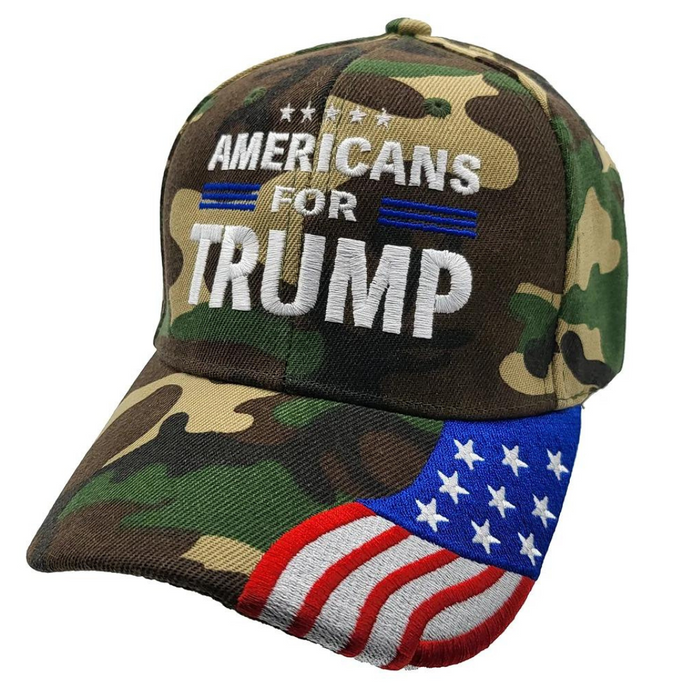 Americans for Trump Embroidered Hat w/Flag Bill (Camo)