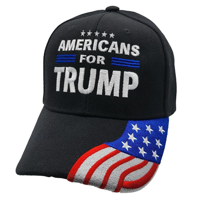 Americans for Trump Embroidered Hat w/Flag Bill (Black)