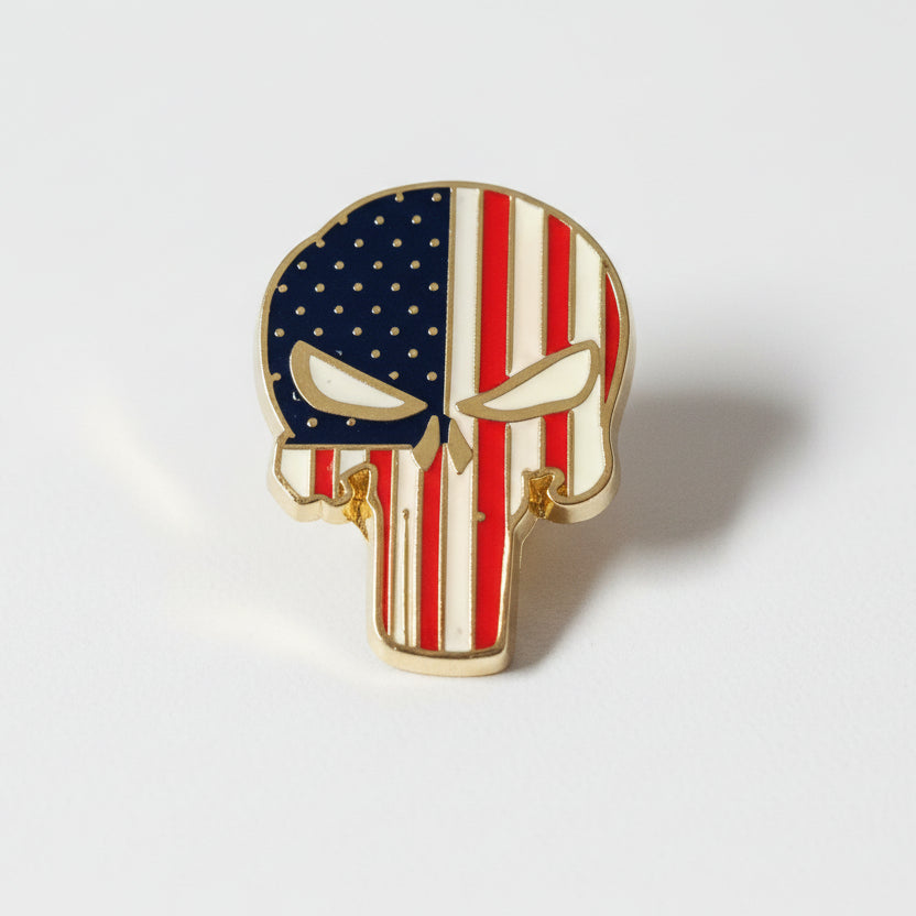 Stars and Stripes Patriotic Skull Pin (Gold Plated) - PatriotDepot.com