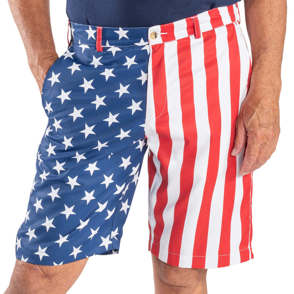 Stars & Stripes Patriot Golf Shorts - Men's American Flag Performance Shorts - PatriotDepot.com