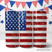 Stars & Stripes Sequin Tumbler | 20oz Personalized Patriotic Travel Mug - PatriotDepot.com