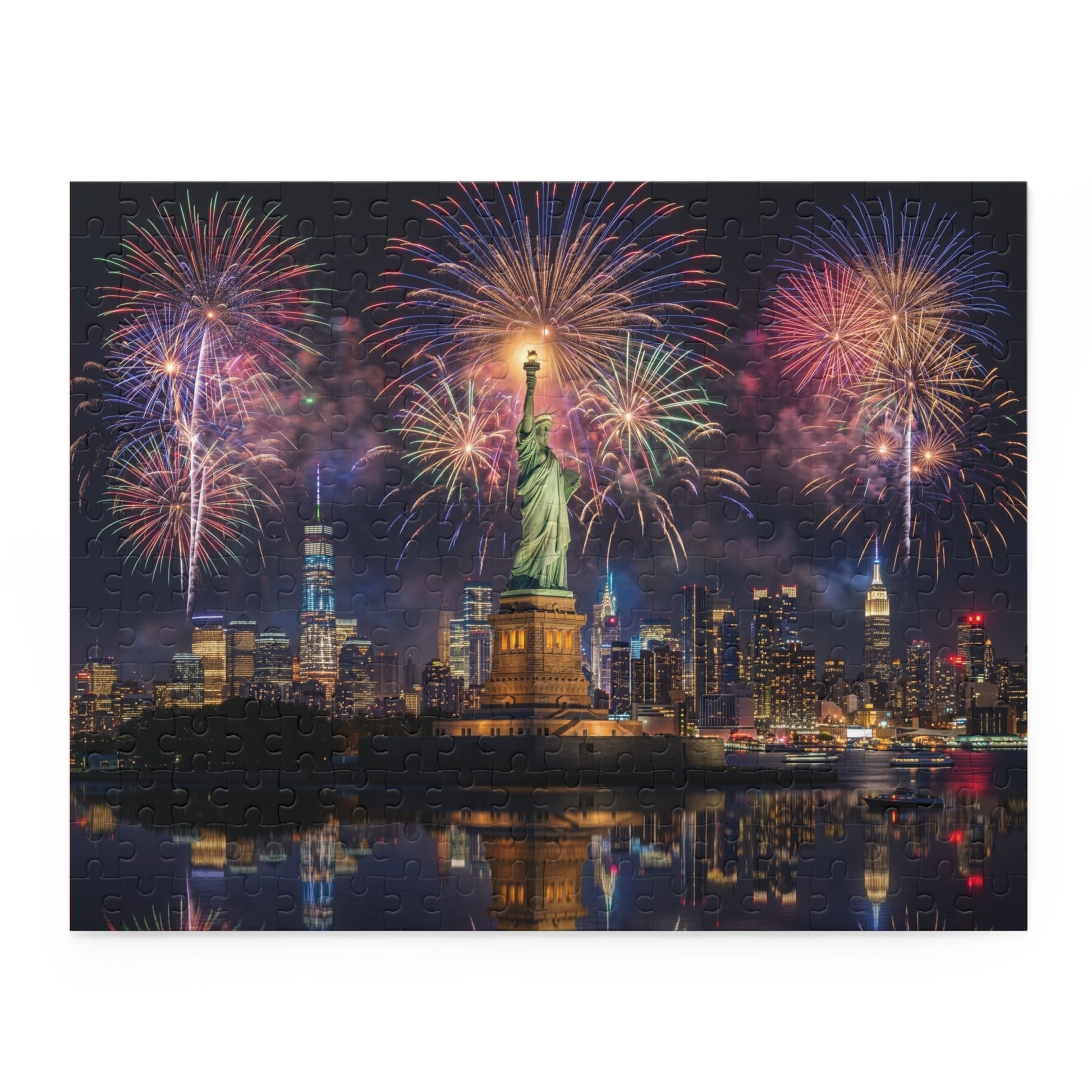 Statue of Liberty Fireworks Puzzle — New York City Night Skyline Custom Puzzle (120/252/500 pcs) - PatriotDepot.com