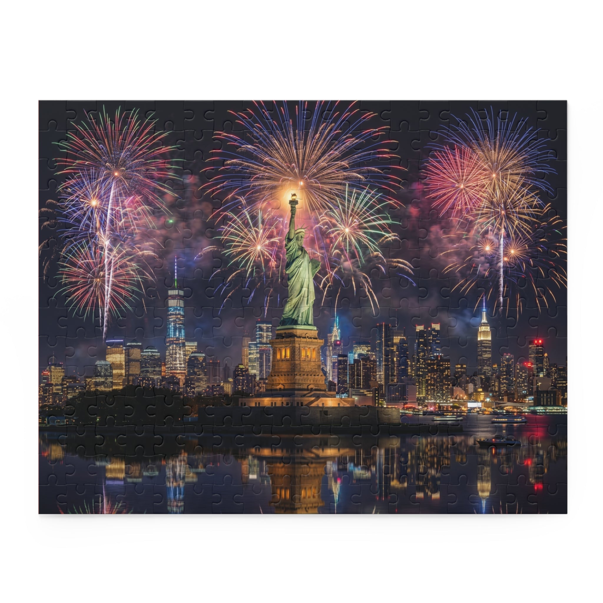 Statue of Liberty Fireworks Puzzle — New York City Night Skyline Custom Puzzle (120/252/500 pcs) - PatriotDepot.com