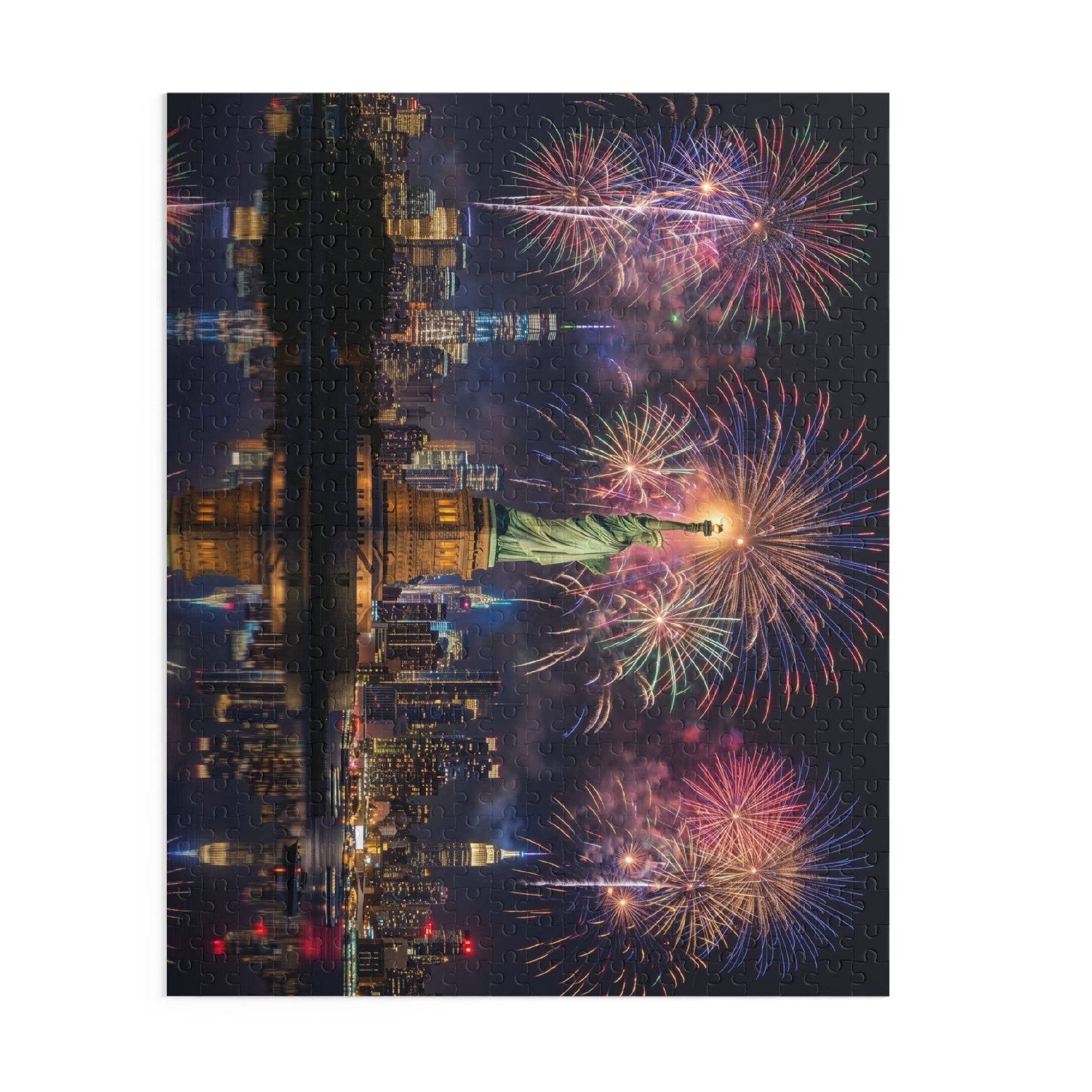 Statue of Liberty Fireworks Puzzle — New York City Night Skyline Custom Puzzle (120/252/500 pcs) - PatriotDepot.com