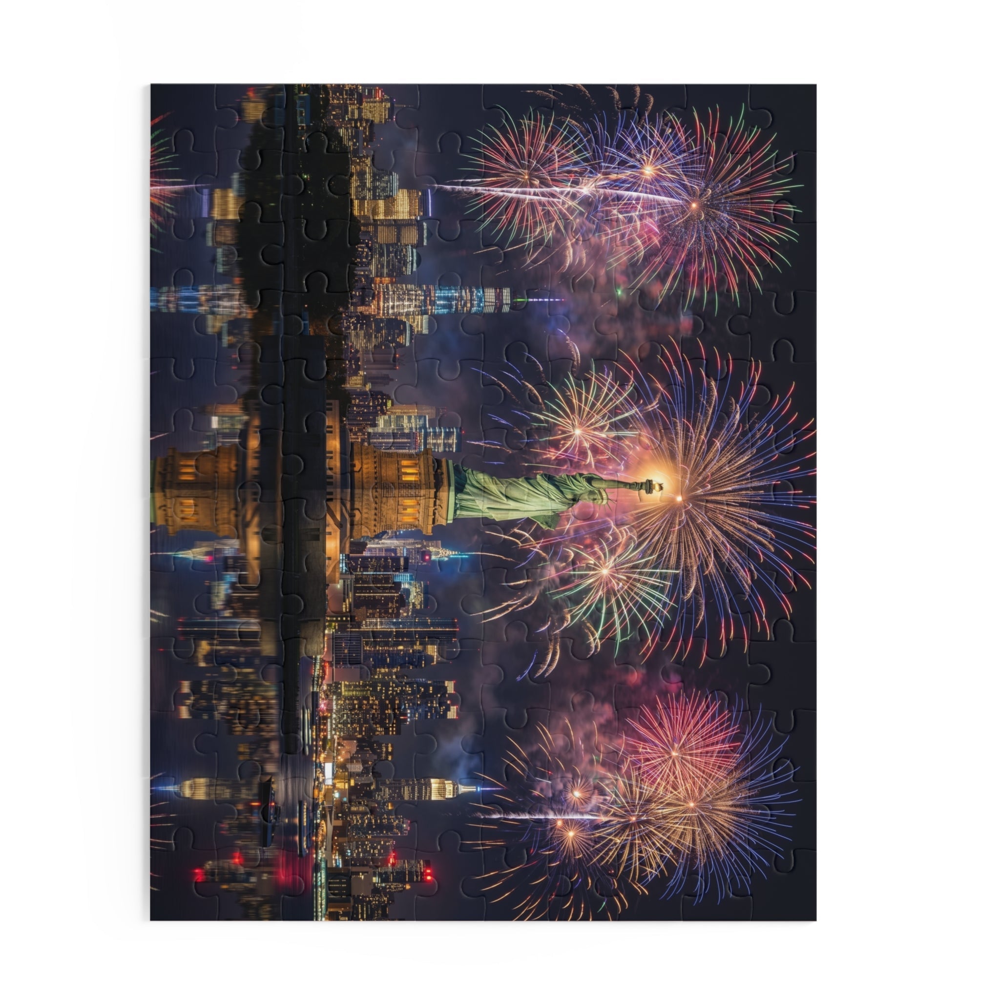 Statue of Liberty Fireworks Puzzle — New York City Night Skyline Custom Puzzle (120/252/500 pcs) - PatriotDepot.com