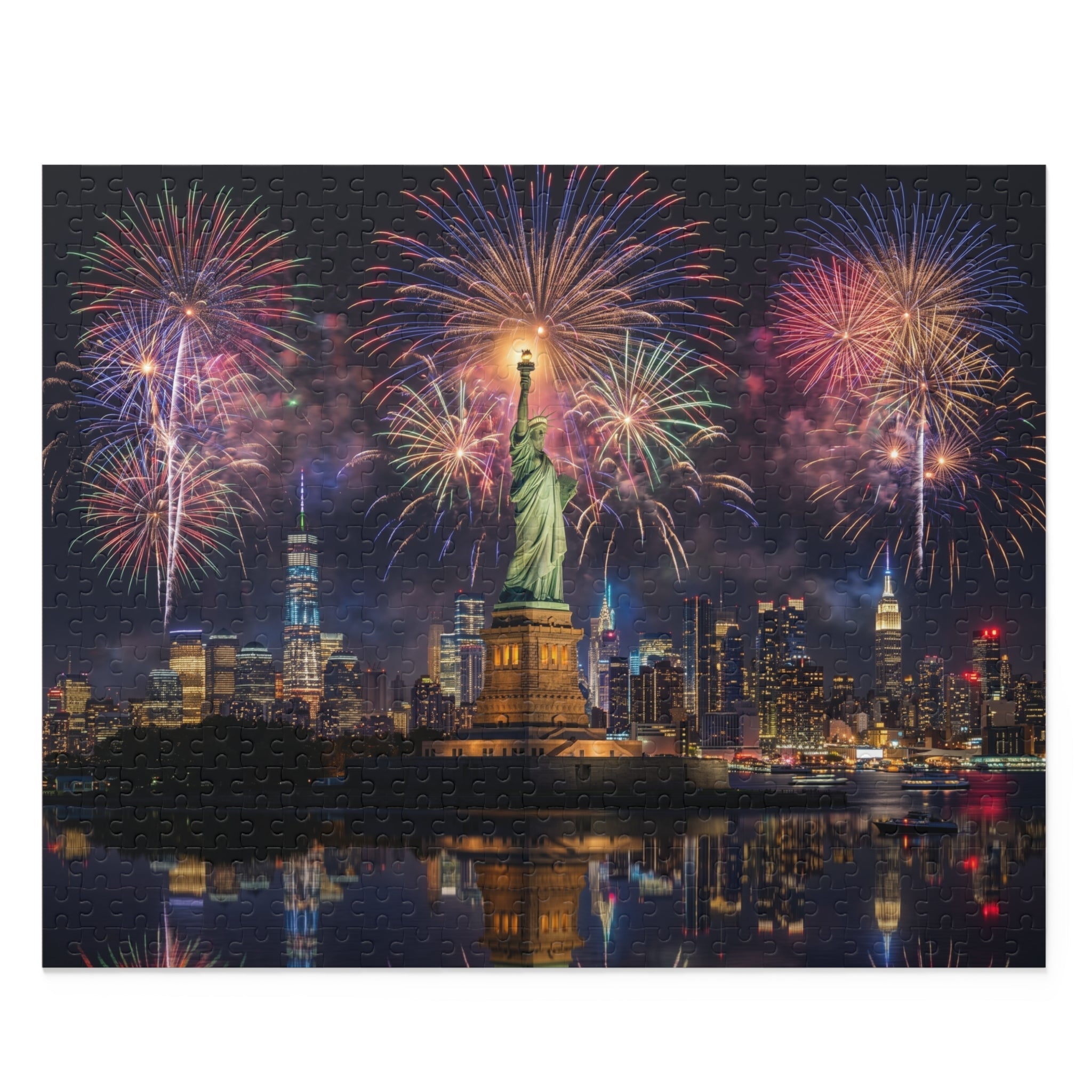 Statue of Liberty Fireworks Puzzle — New York City Night Skyline Custom Puzzle (120/252/500 pcs) - PatriotDepot.com