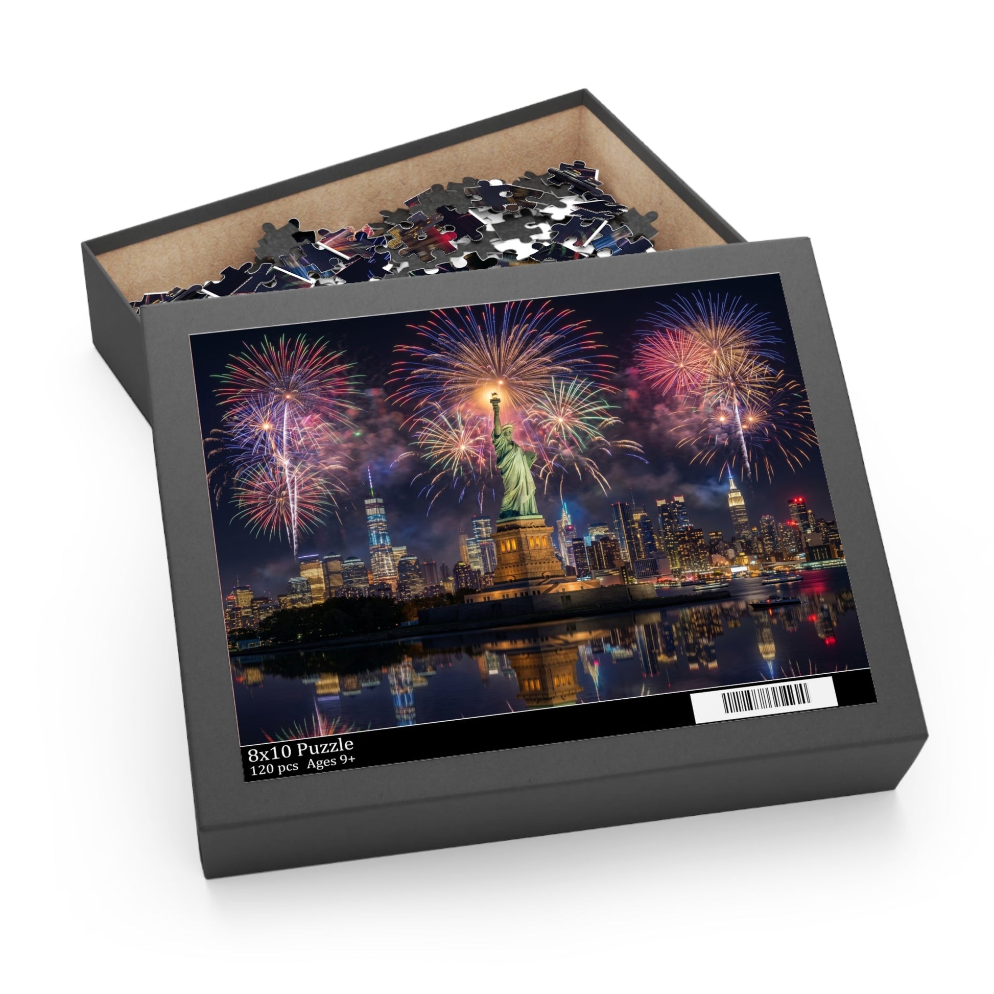 Statue of Liberty Fireworks Puzzle — New York City Night Skyline Custom Puzzle (120/252/500 pcs) - PatriotDepot.com