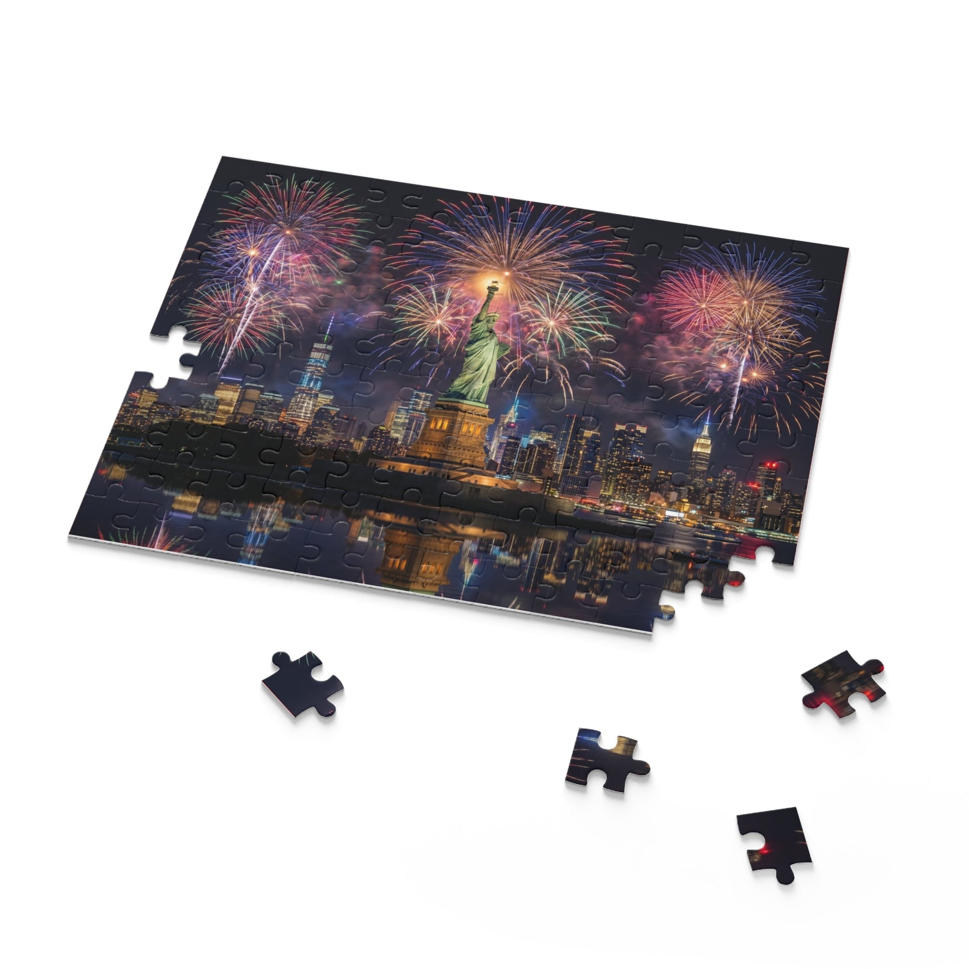 Statue of Liberty Fireworks Puzzle — New York City Night Skyline Custom Puzzle (120/252/500 pcs) - PatriotDepot.com