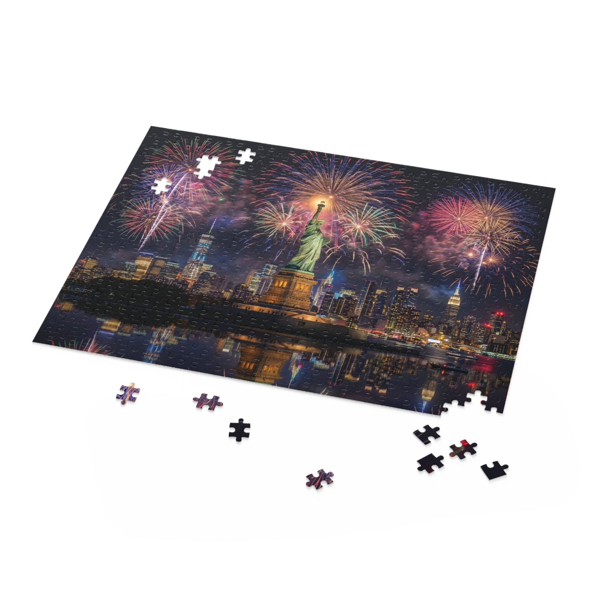 Statue of Liberty Fireworks Puzzle — New York City Night Skyline Custom Puzzle (120/252/500 pcs) - PatriotDepot.com