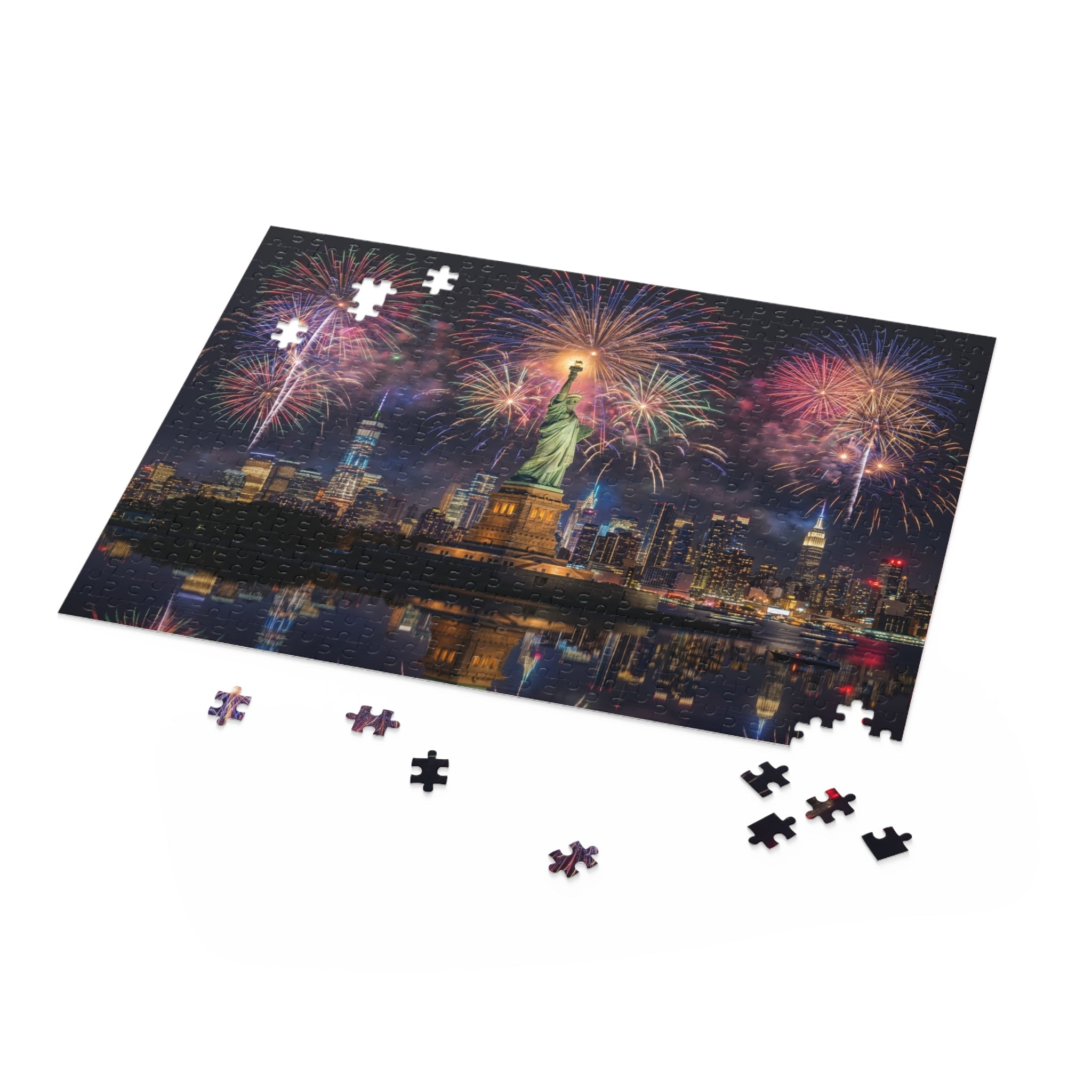 Statue of Liberty Fireworks Puzzle — New York City Night Skyline Custom Puzzle (120/252/500 pcs) - PatriotDepot.com