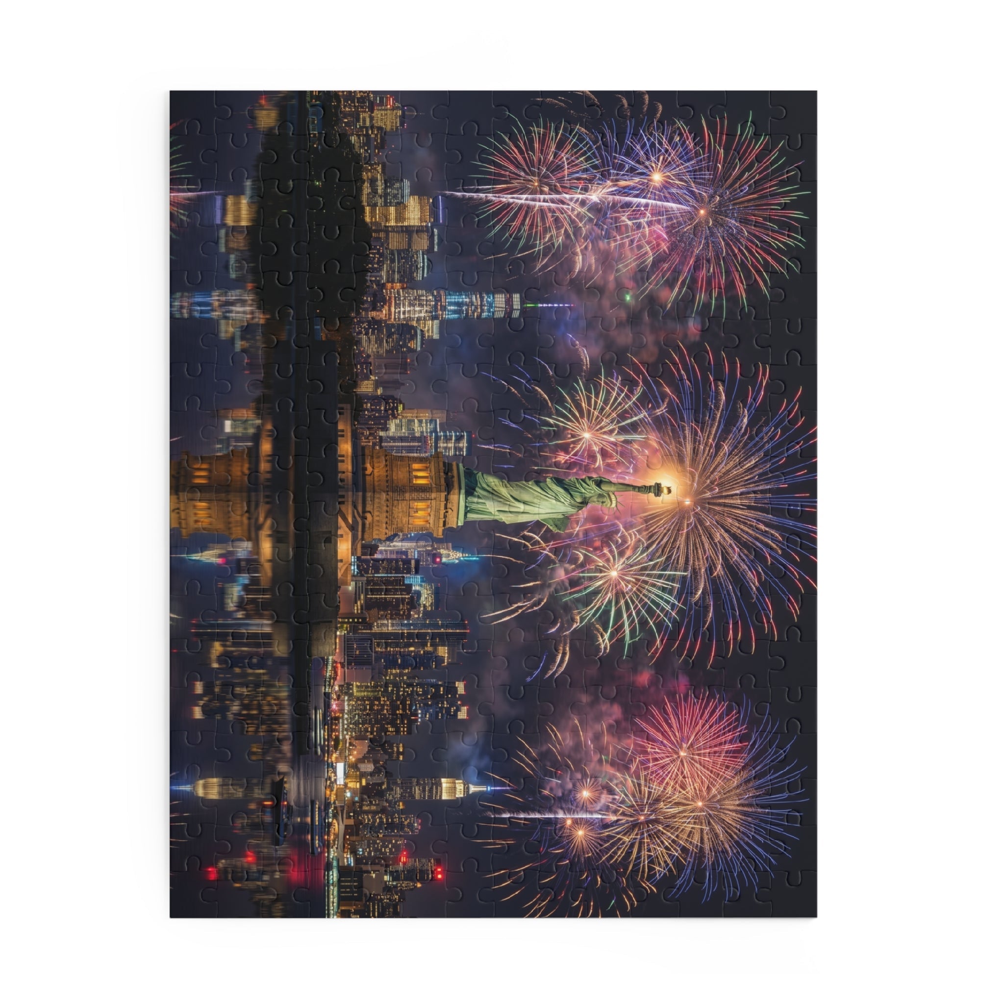 Statue of Liberty Fireworks Puzzle — New York City Night Skyline Custom Puzzle (120/252/500 pcs) - PatriotDepot.com