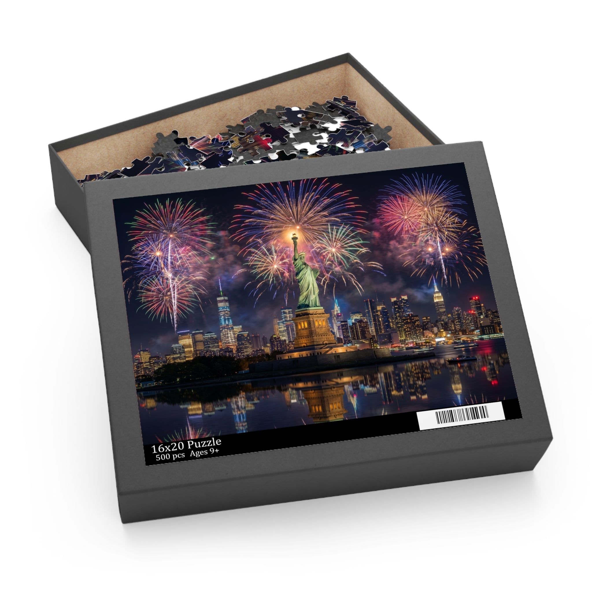 Statue of Liberty Fireworks Puzzle — New York City Night Skyline Custom Puzzle (120/252/500 pcs) - PatriotDepot.com