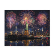 Statue of Liberty Fireworks Puzzle — New York City Night Skyline Custom Puzzle (120/252/500 pcs) - PatriotDepot.com